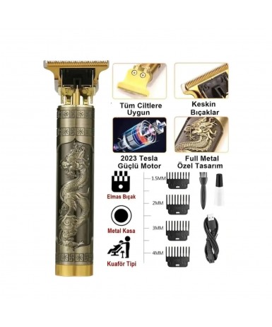 Dragon Desenli Şarjlı  Saç Kesme ve Traş Makinesi