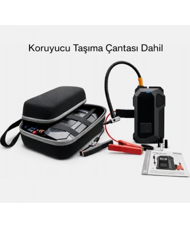 Jump Starter 16000mAh Kompresörlü Akü Takviye Cihazı | 4’ü 1 Arada Powerbank + LED