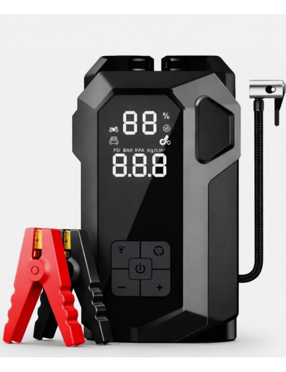 Jump Starter 16000mAh Kompresörlü Akü Takviye Cihazı | 4’ü 1 Arada Powerbank + LED