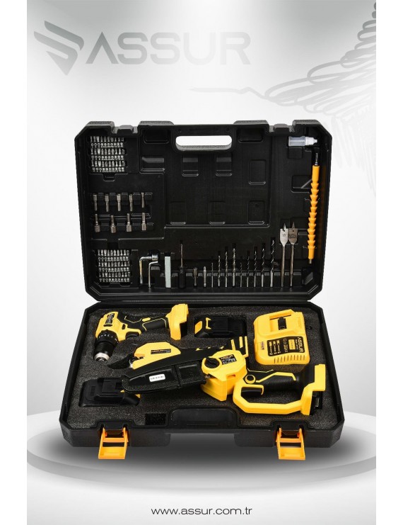 Assur Profesyonel 18V Çift Akülü Budama Makası Budama Testeresi Matkap Vidalama 3'lü Set