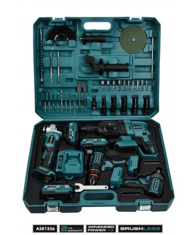 Assur 21V 4'lü Set Taşlama - Somun Sıkma Sökme - Akülü Vidalama - Kırıcı Delici Hilti